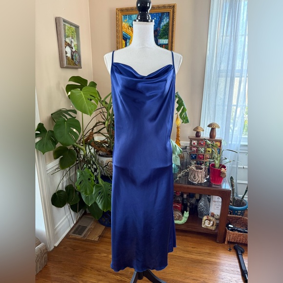 bebe Dresses & Skirts - Vintage Bebe Royal Blue Satin Slip Dress